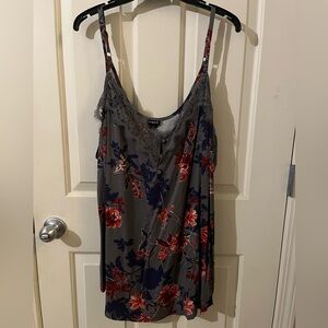 Torrid Gray Floral Lace Trim Cami Top